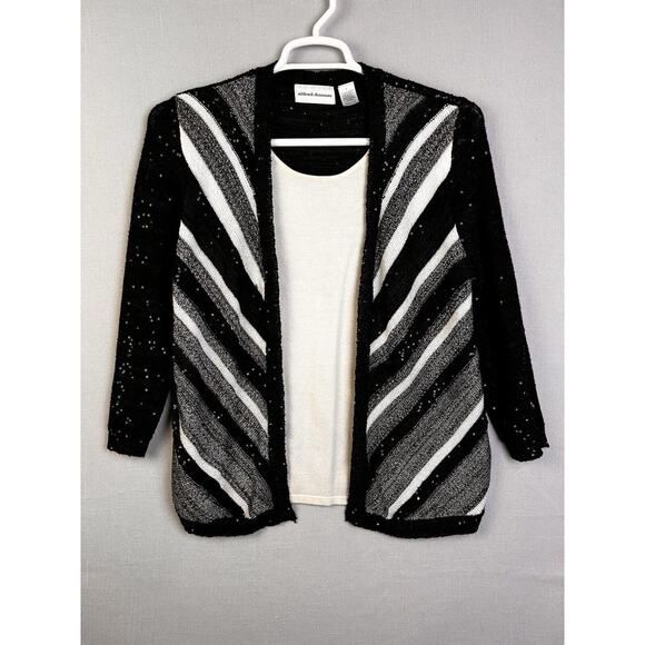 Alfred Dunner Sweater Set Women's Large Black Sequins Embellished Party Sparkle - Picture 1 of 9